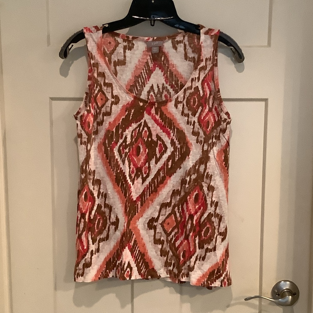 J. Jill Brown & Pink Linen Aztec-Pattern Tank